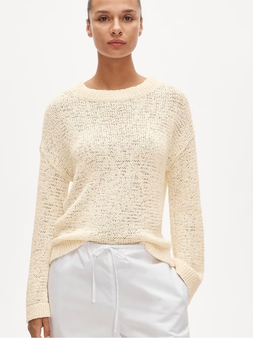 J. Crew Montauk Loose Weave Knit Pullover Sweater XS Antique White Cream